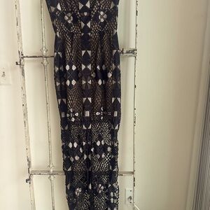 BCBG MaxAzria Navy and Tan underlay gown